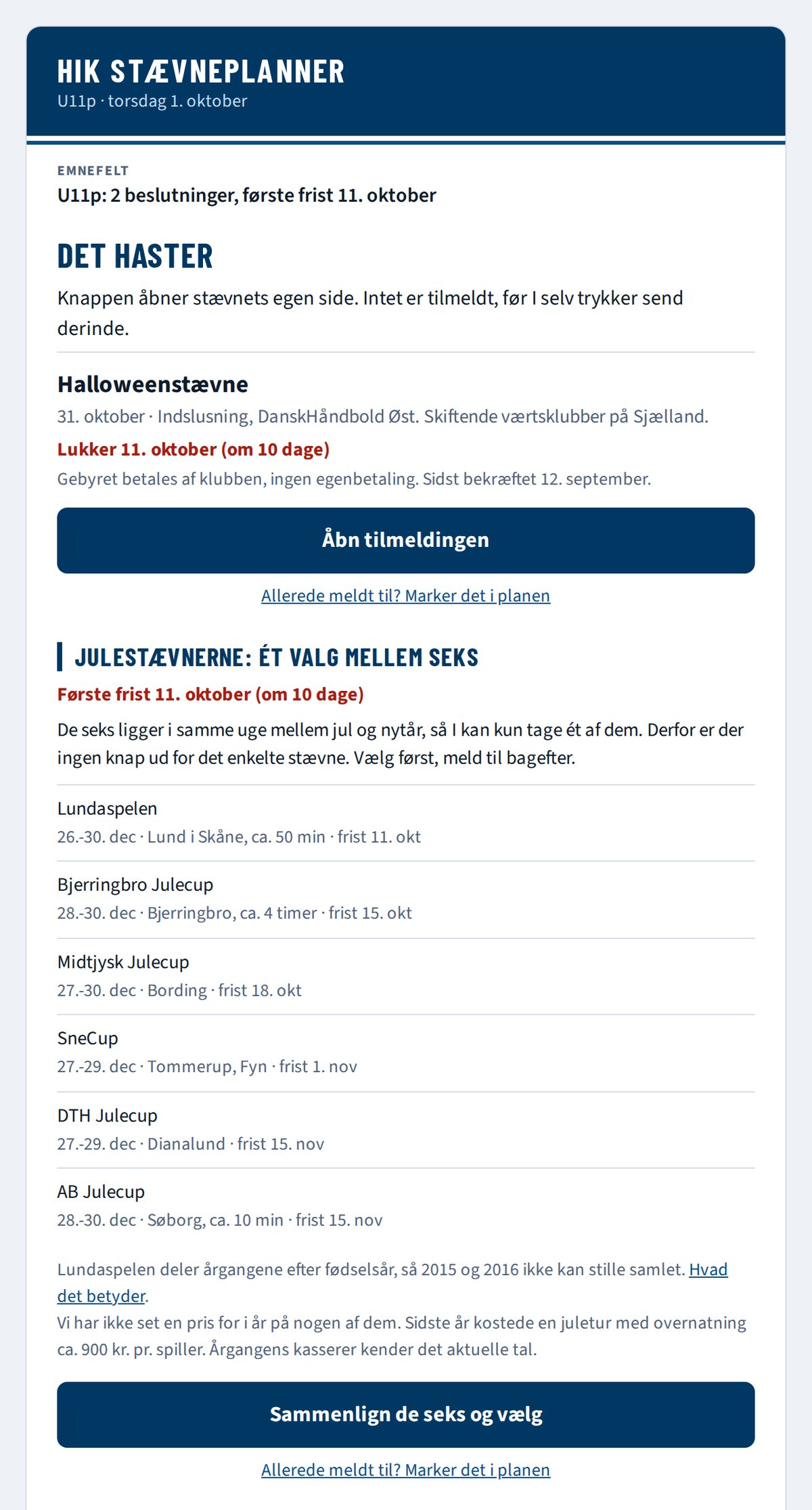 Udkast til en mail med stævnenyheder