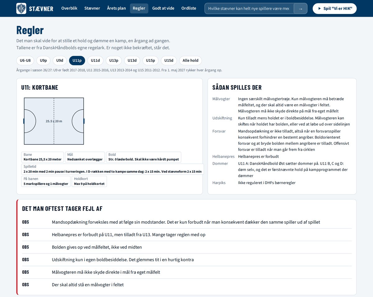 Skærmbillede: reglerne for U11