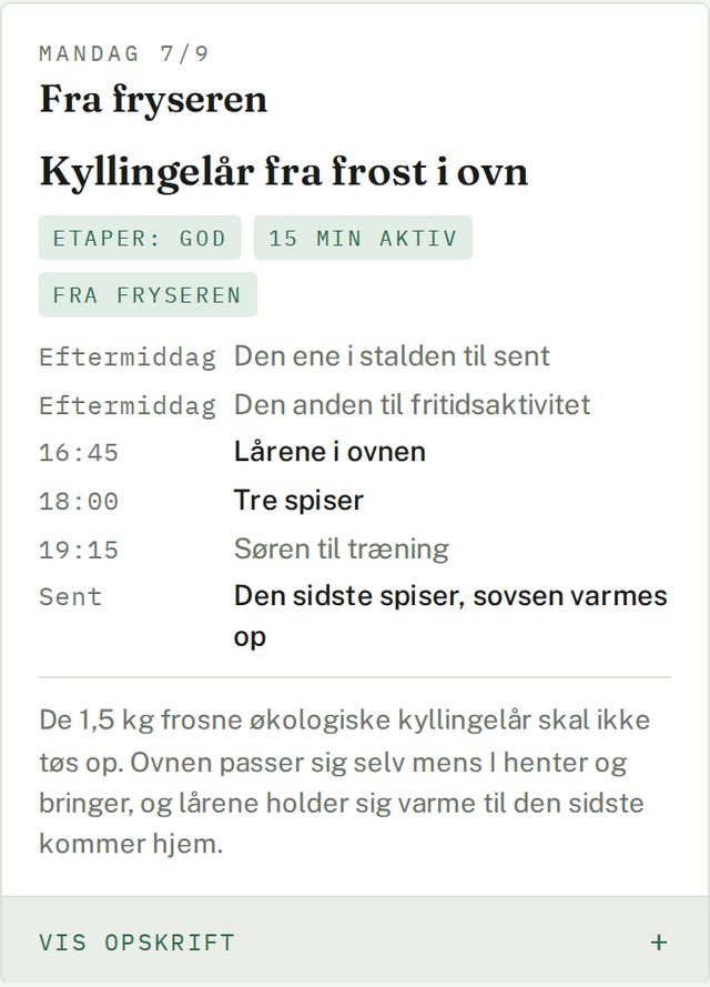 Skærmbillede: En dag i madplanen