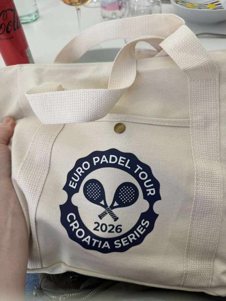 Lærredstaske med logoet Euro Padel Tour 2026 Croatia Series trykt i mørkeblåt